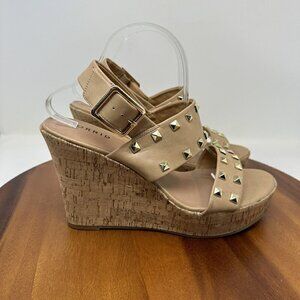 Torrid Studded Double Strap Platform Sandals Wedge Size 11WW Tan Extra Wide Cork